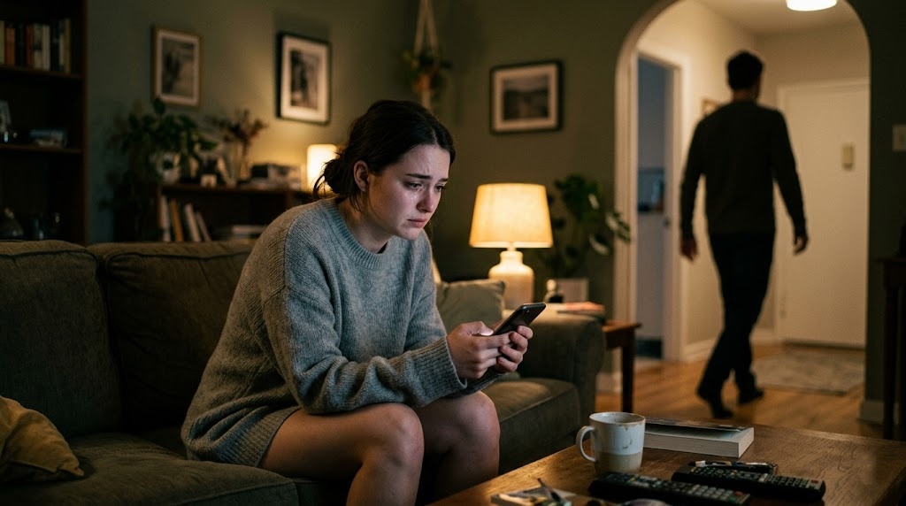 A woman feeling unheard when her partner refuses to try free printable couples therapy activities.