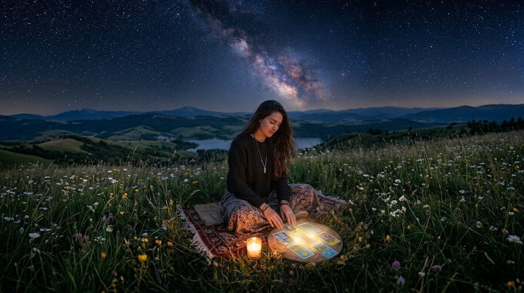 A woman getting a live tarot reading twin flame guidance online