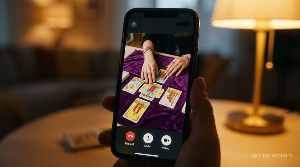 Purple Garden live tarot video reading on mobile app – real-time card spreads with psychic readers