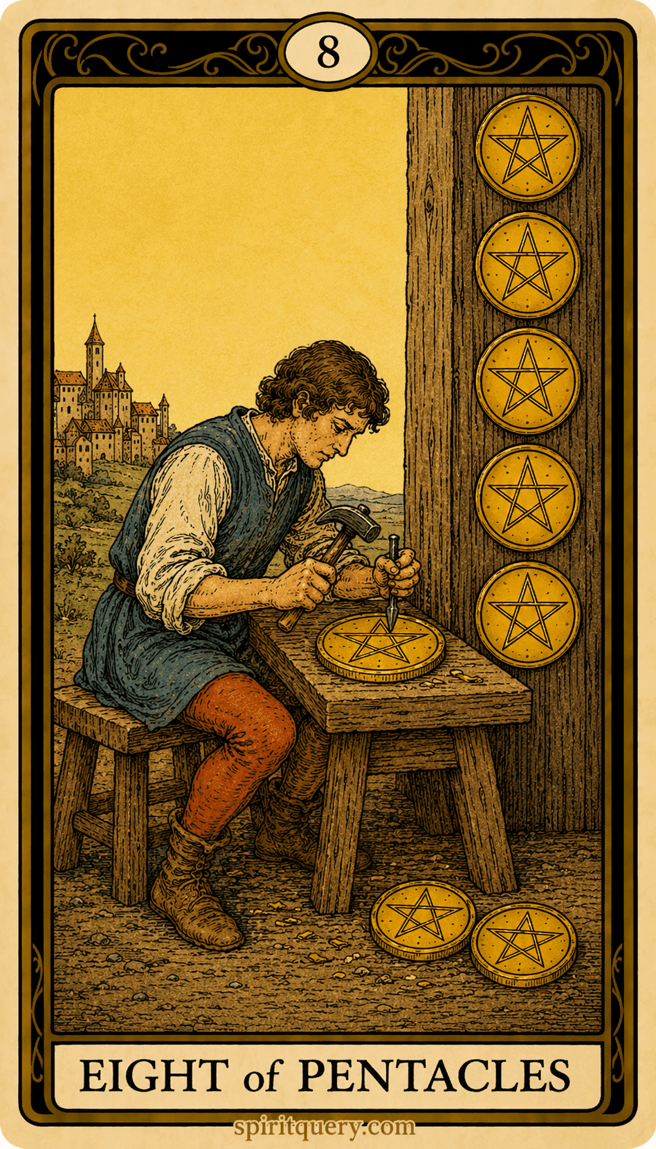 Eight of Pentacles Tarot Card