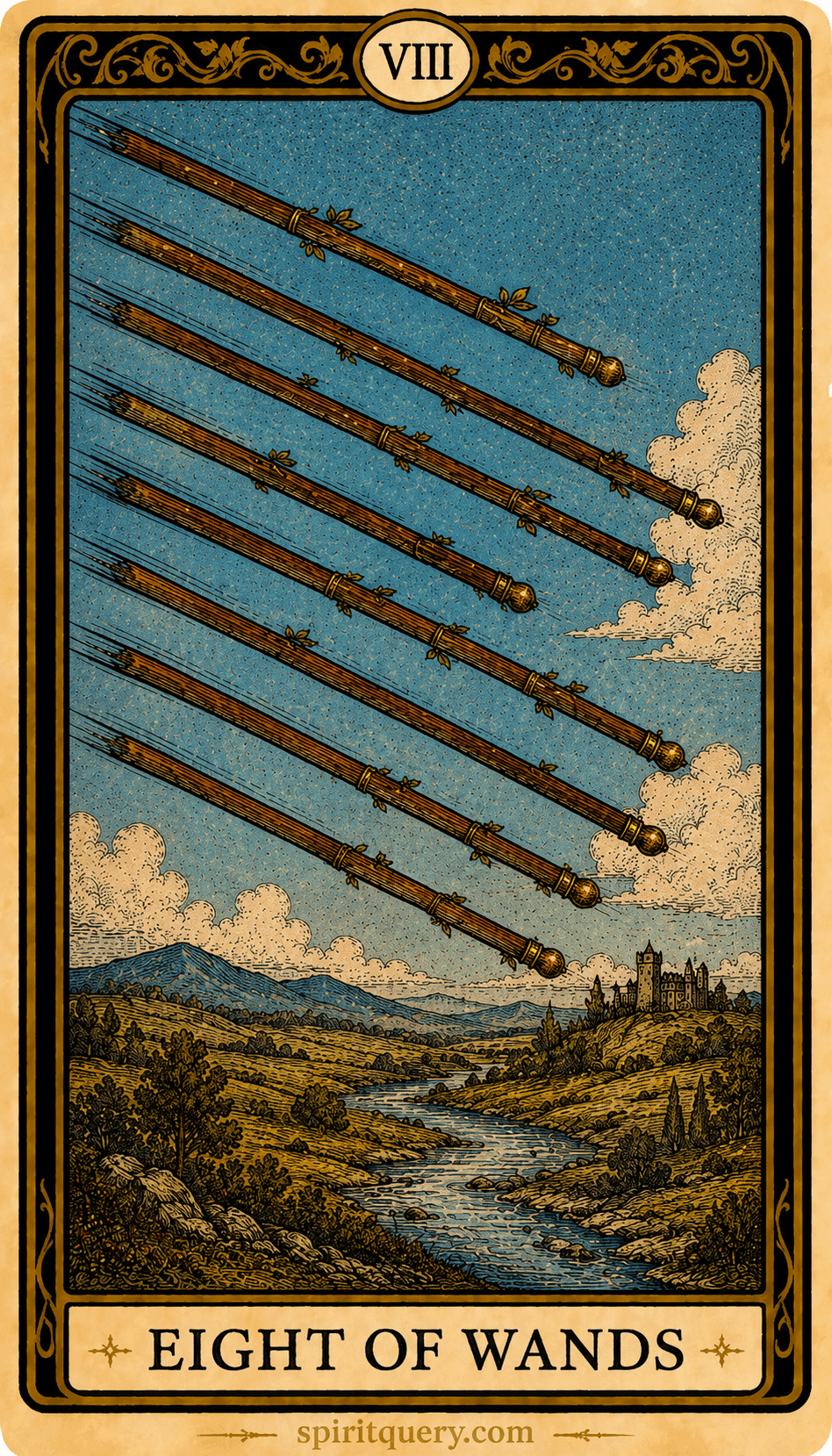 Eight of Wands Tarot Card