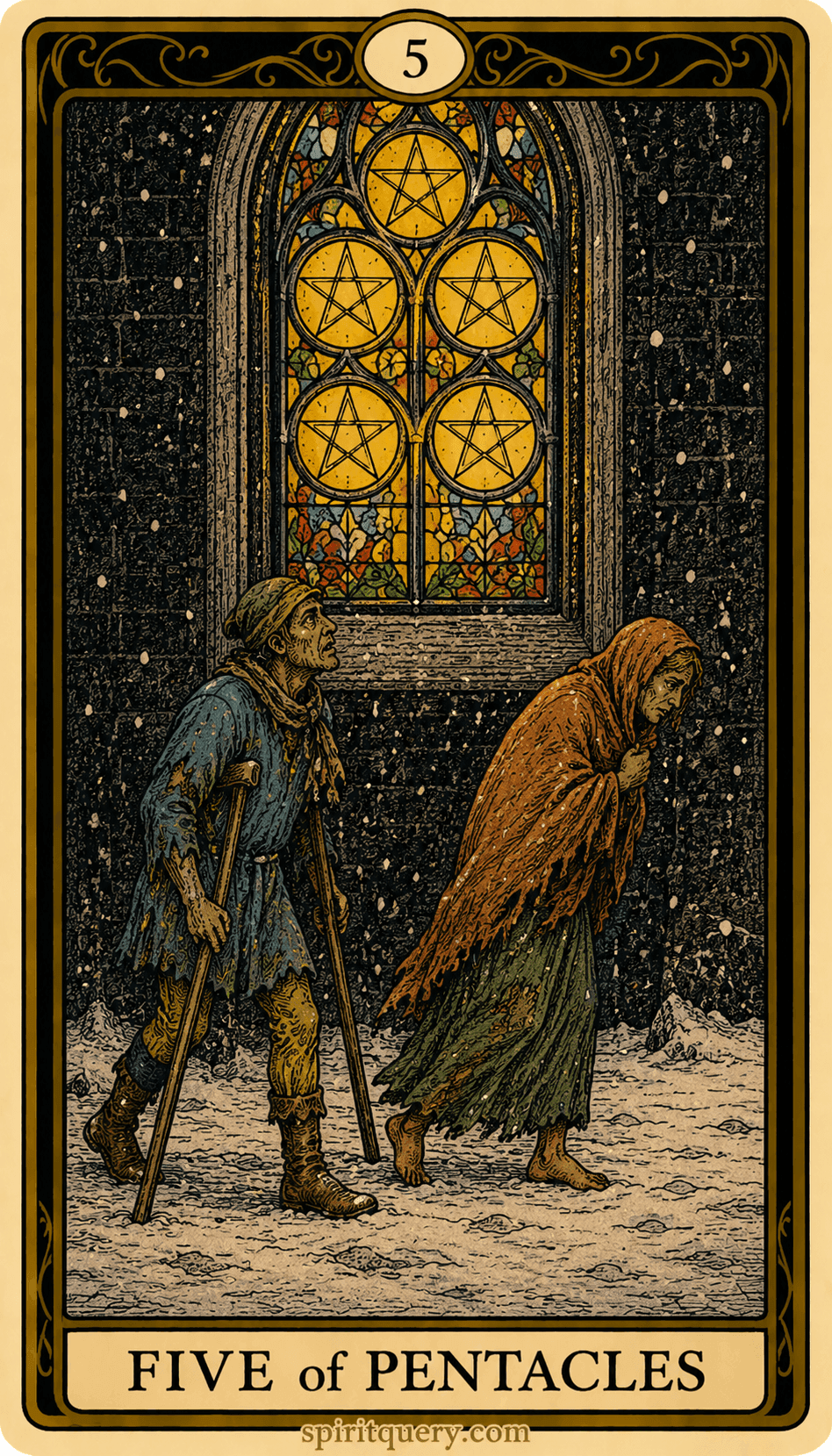 Five of Pentacles Tarot Card - Pentacles Card 5