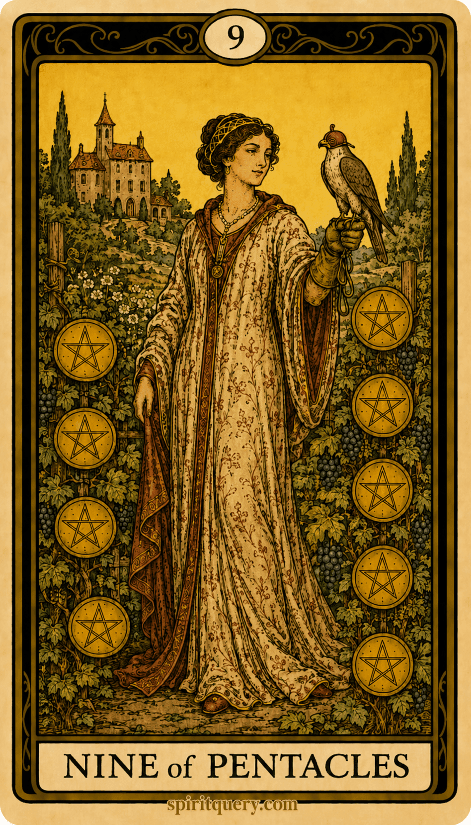 Nine of Pentacles Tarot Card