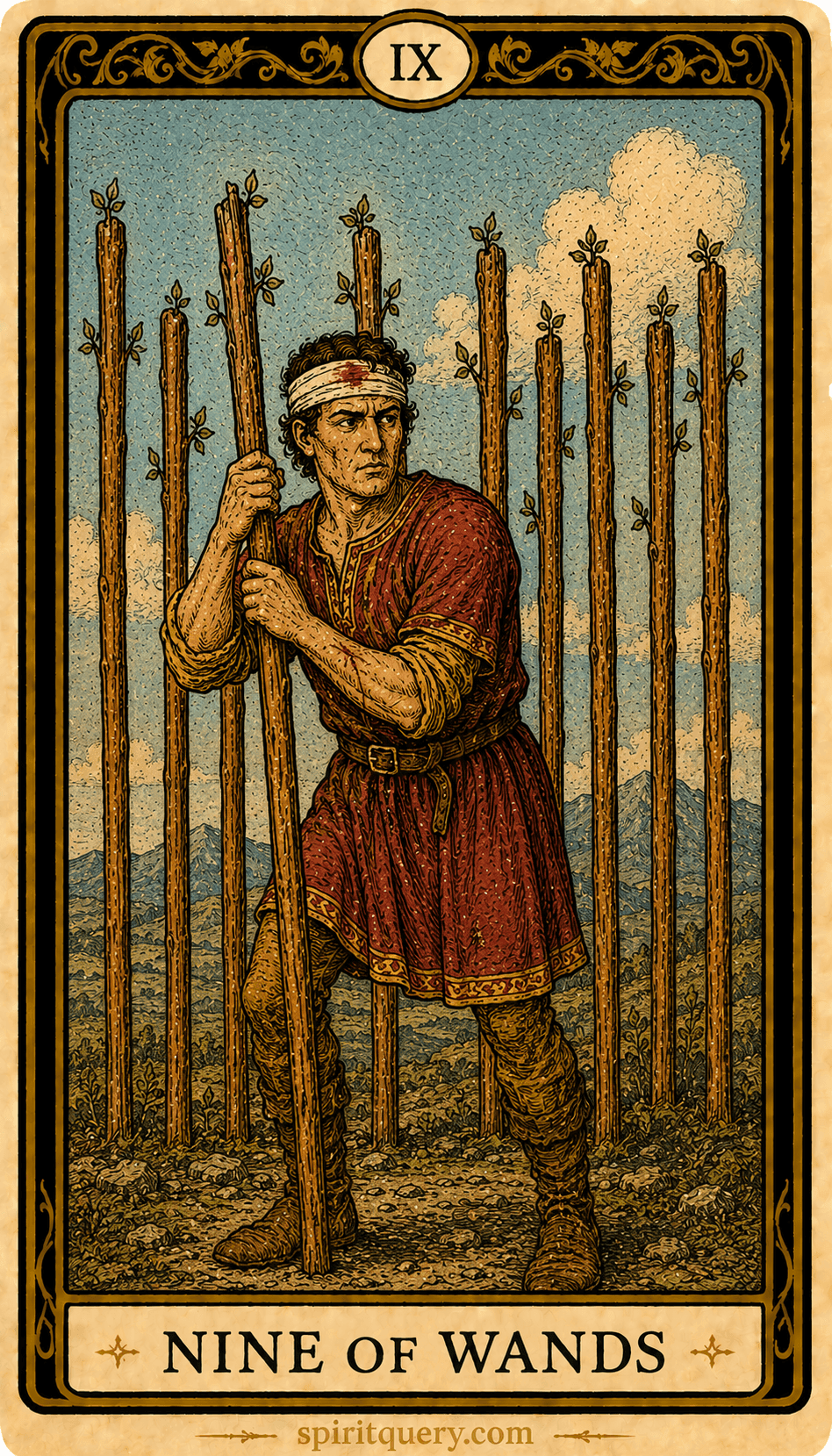 Nine of Wands Tarot Card - Wands Card 9