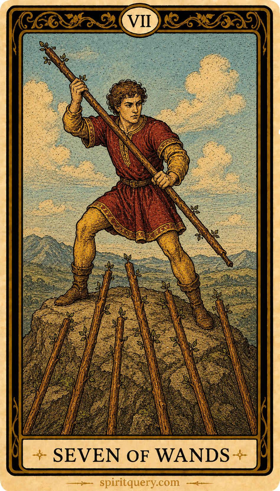 Seven of Wands Tarot Card