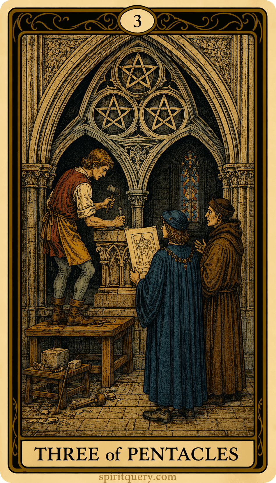 Three of Pentacles Tarot Card