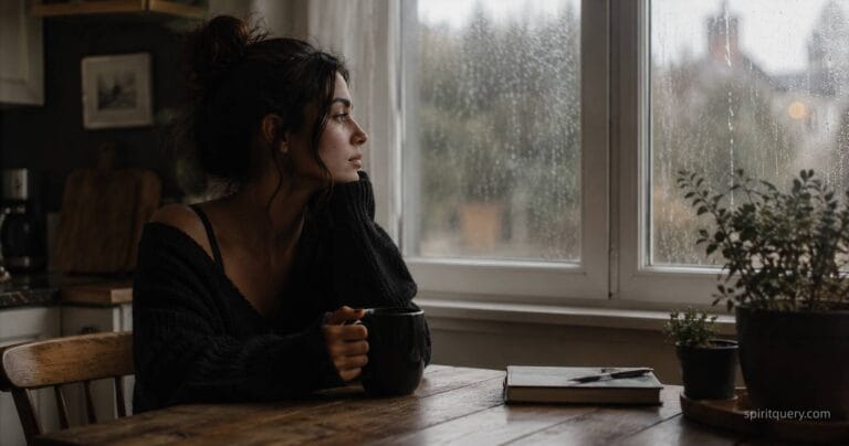 Woman sitting alone by a window after going no contact with a narcissist
