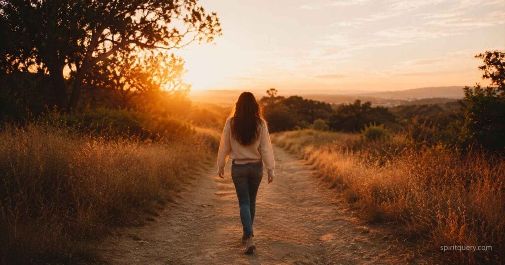Woman walking outdoors alone representing healing and freedom after no contact