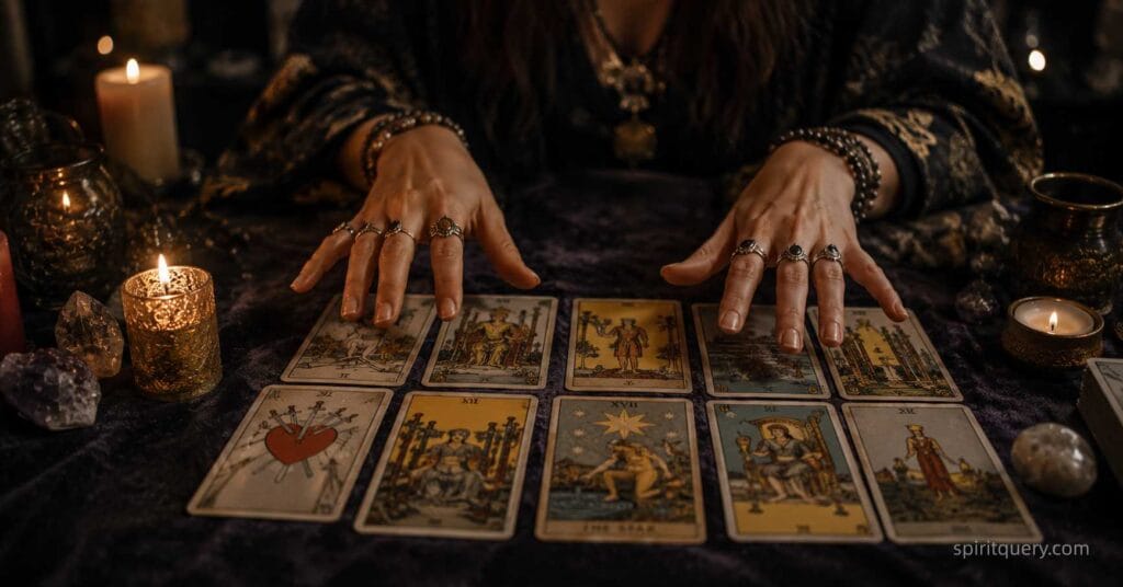 Why are tarot readings so accurate?Tarot reader using intuition to interpret cards during a reading