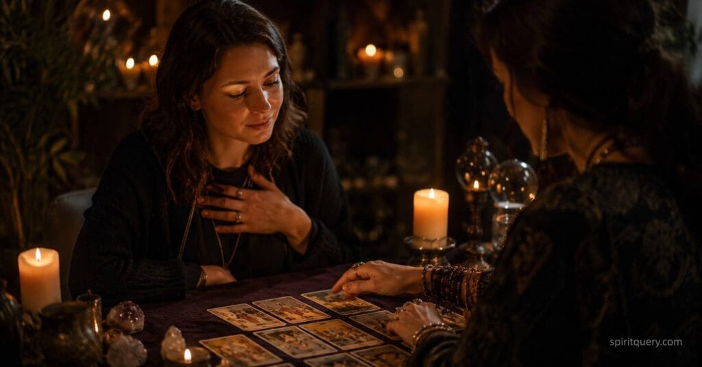 Person receiving an accurate tarot reading feeling understood and seen