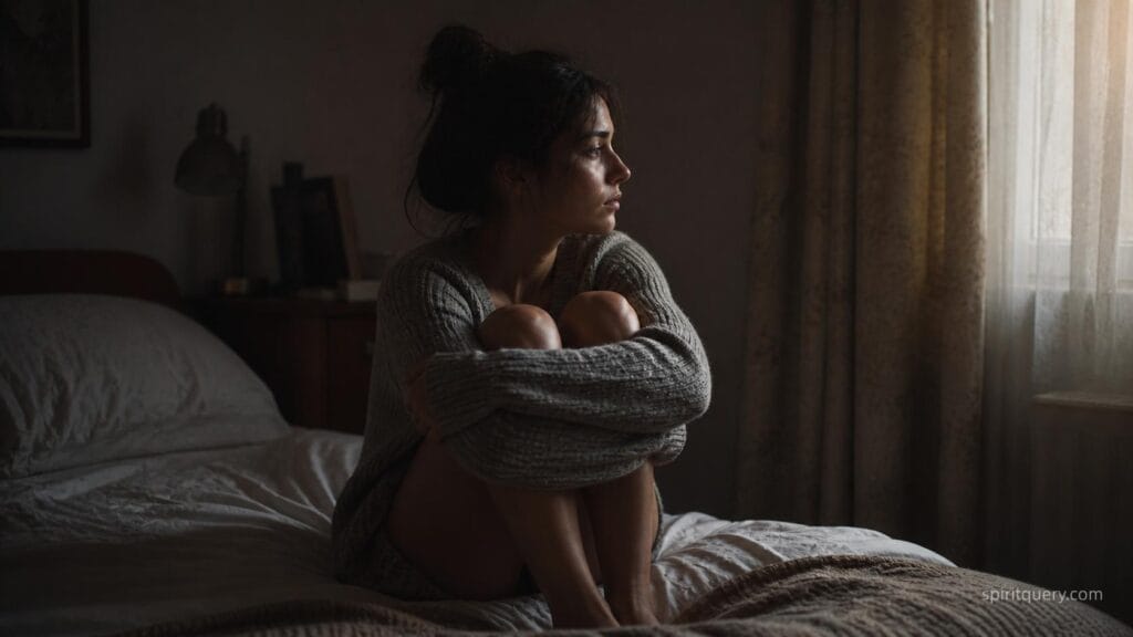 Woman sitting alone processing twin flame separation pain