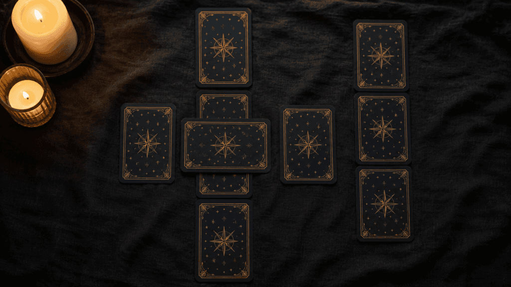 A diagram showing the ten card positions of the celtic cross tarot spread
