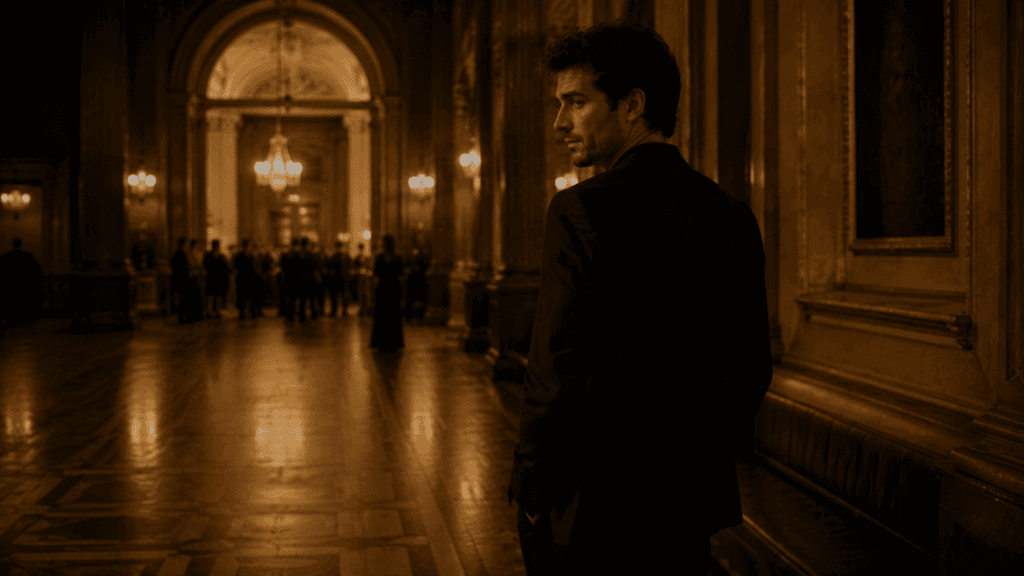 A man standing alone in a spotlight that is fading, representing a Leo man hot and cold withdrawing his warmth and attention