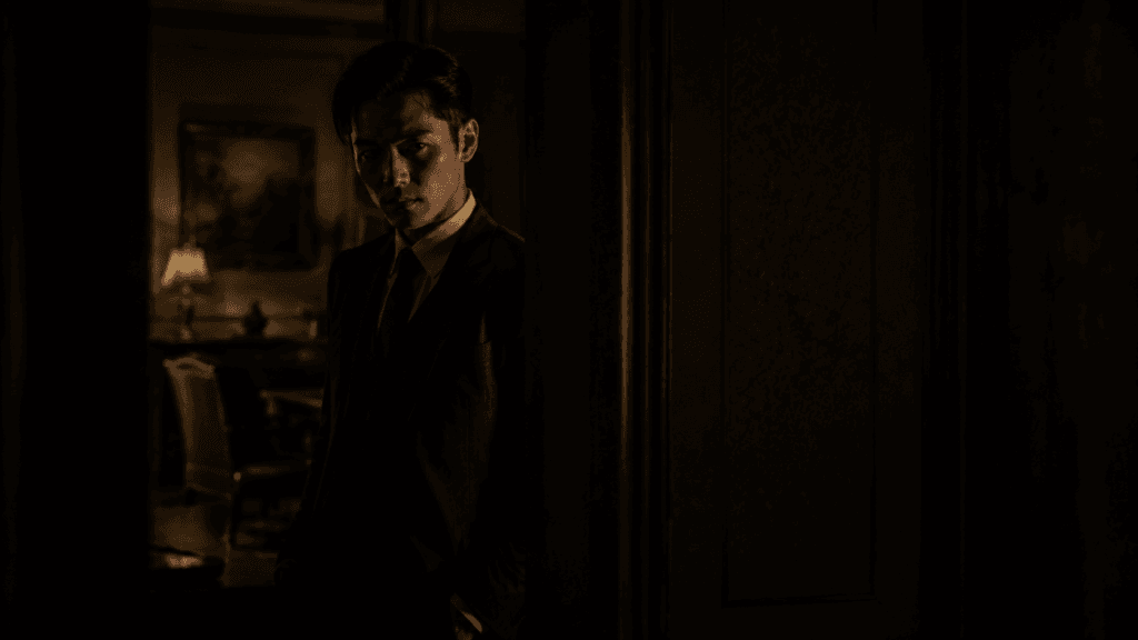 A man standing slightly in shadow watching from a distance, representing a Scorpio man hot and cold deliberate and observant withdrawal