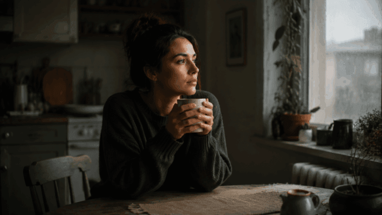 A woman sitting alone looking thoughtful, wondering why her Taurus man is giving her the silent treatment